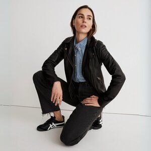 Madewell | Washed Leather Motorcycle Jacket: Brass Hardware Edition